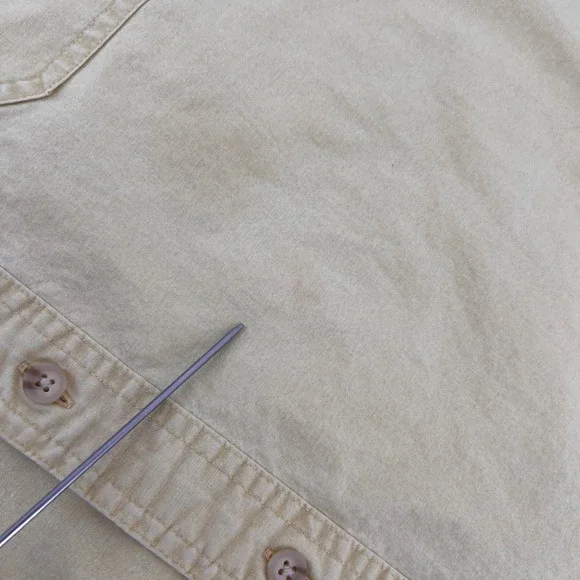 LL Bean Mens Traditional Fit Short Sleeve Button Up Shirt Khaki Tan L-Reg - Picture 5 of 8